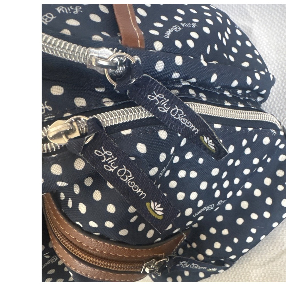 Lily Bloom Navy Blue Polka Dot Satchel Handbag Eco Friendly Recycled Fabric Bag - Picture 3 of 9